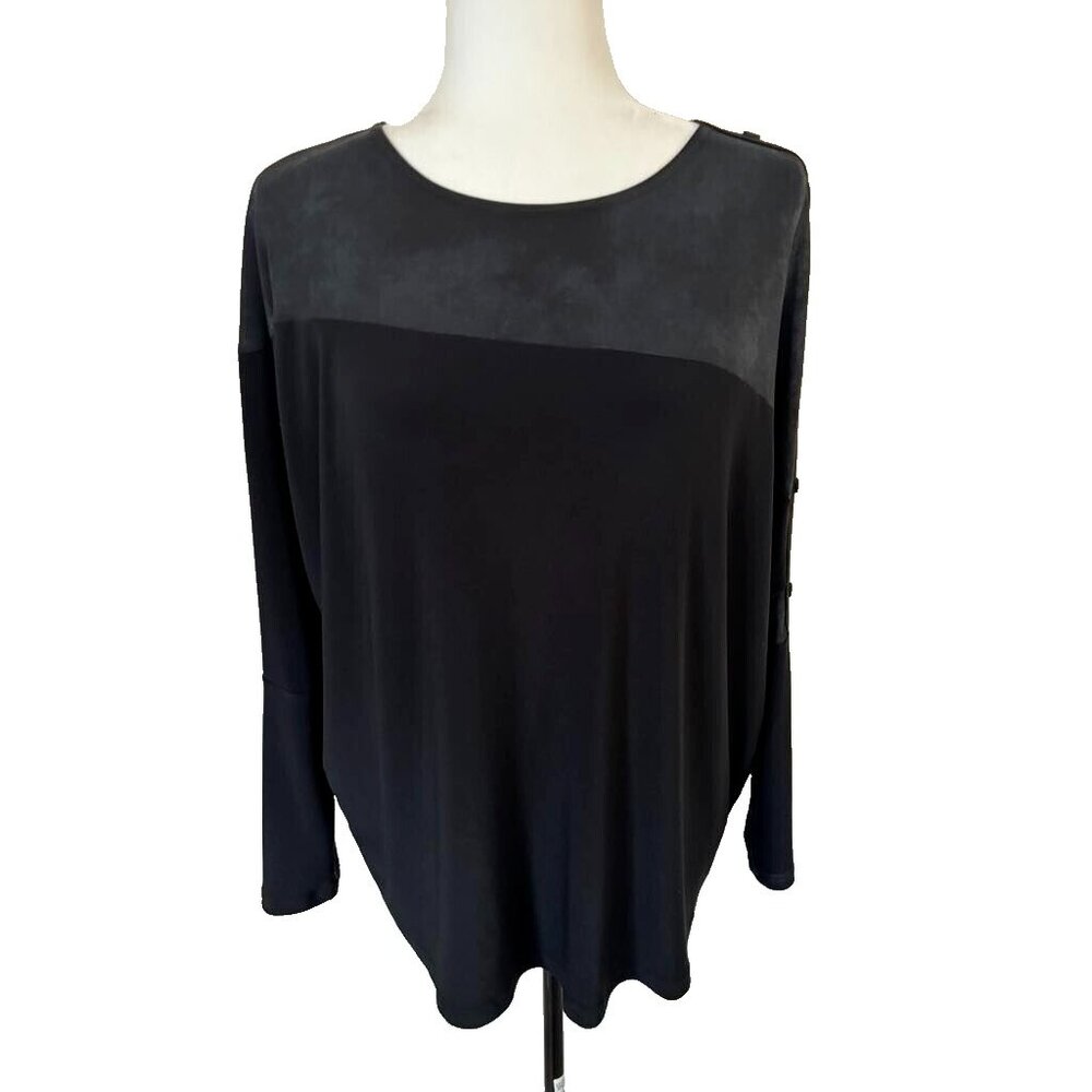 SYMPLI Long Sleeve Tunic Top Size 10 Asymmetrical Design Black Dolman Sleeves